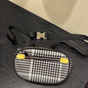 Like Dreams Black and White Houndstooth Belt Bag with Yellow Accents